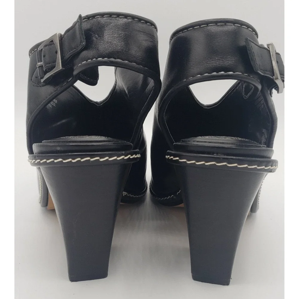 Vince Camuto Fandree Slingback Sandal Heel Peep Toe Buckle Black Leather Sz 8.5